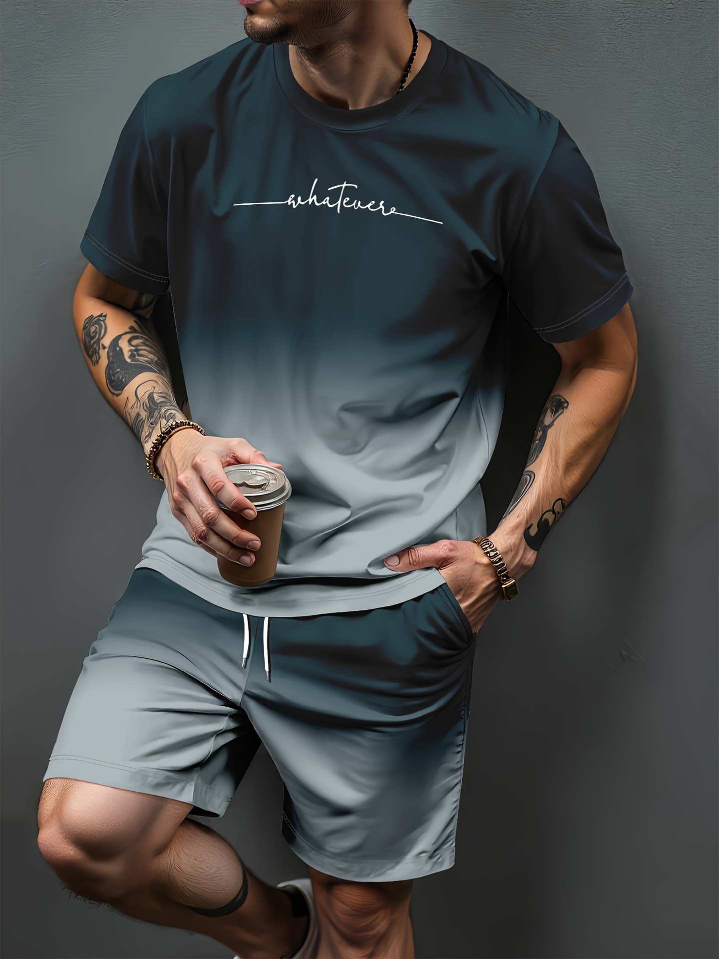 Women And Men Fashion - 그라디언트 문자 패턴 3D 인쇄 운동복