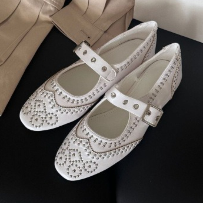 Women Fashion Brand - 레트로 리벳 버클 디자인 플랫 여성