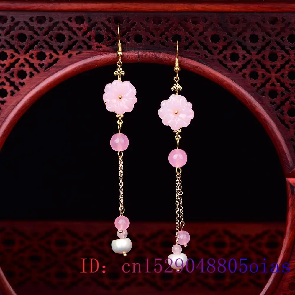 Women Fashion Jewellery - 핑크 제이드 꽃 귀걸이 칼세도니 보석