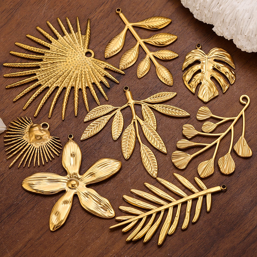Women Fashion Jewellery - 5개 스테인리스 스틸 대형 잎꽃 참