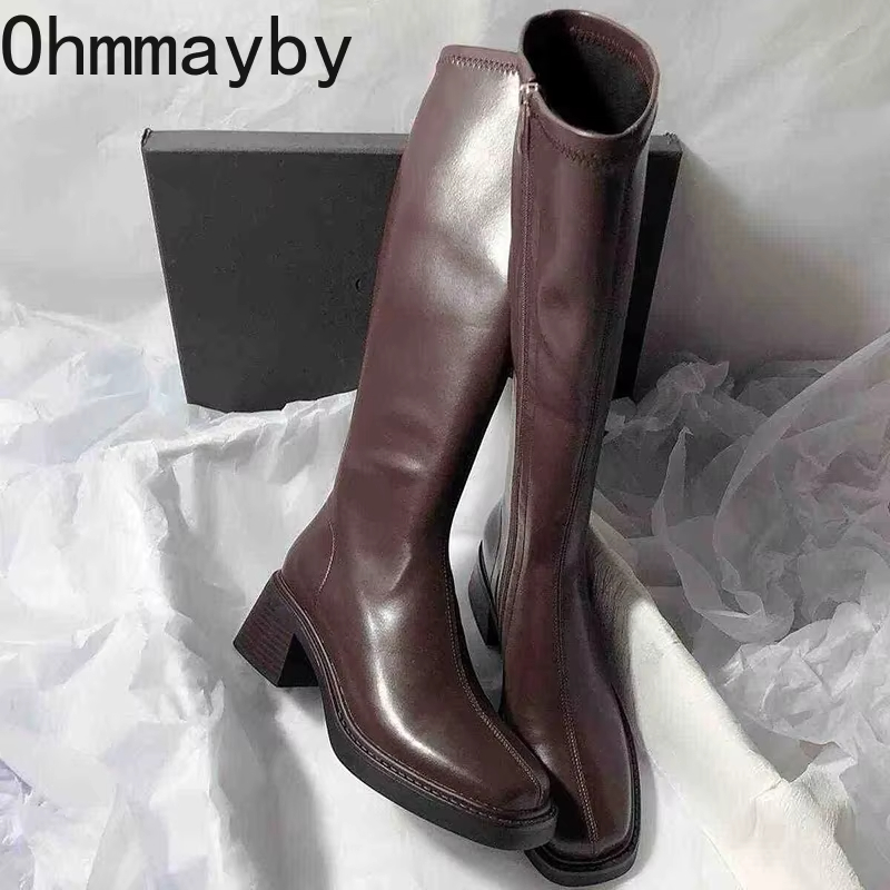 Winter Fashion Women Boots - 빈티지 두꺼운 뒤꿈치 여성 무릎 높은