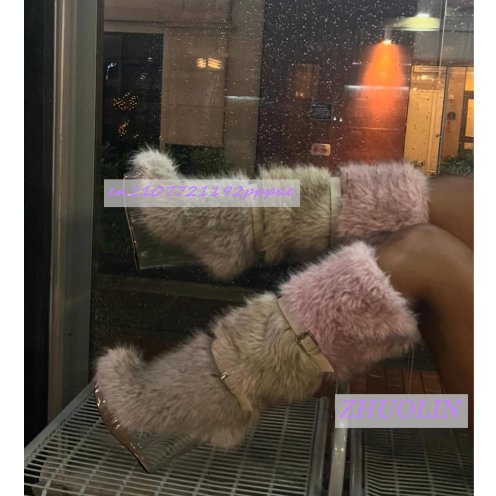 Winter Fashion Women Boots - 겨울 그라데이션 퍼리 투명 웨지 부츠