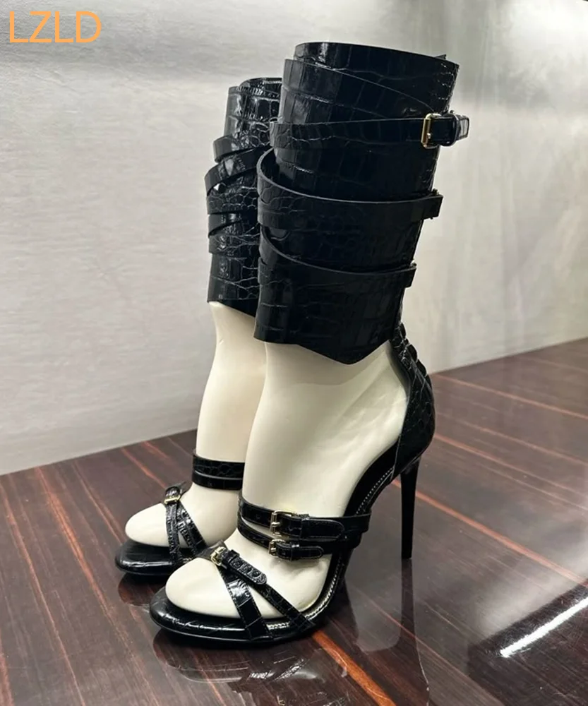 Women'S Fashion Belts - 검은 섹시한 Catwalk 여성 샌들 2025