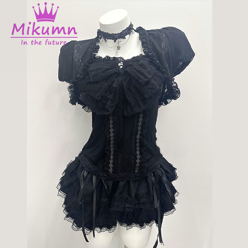 Lace Trim Cami - Mikumn 고딕 로리타 블랙 레이스 3
