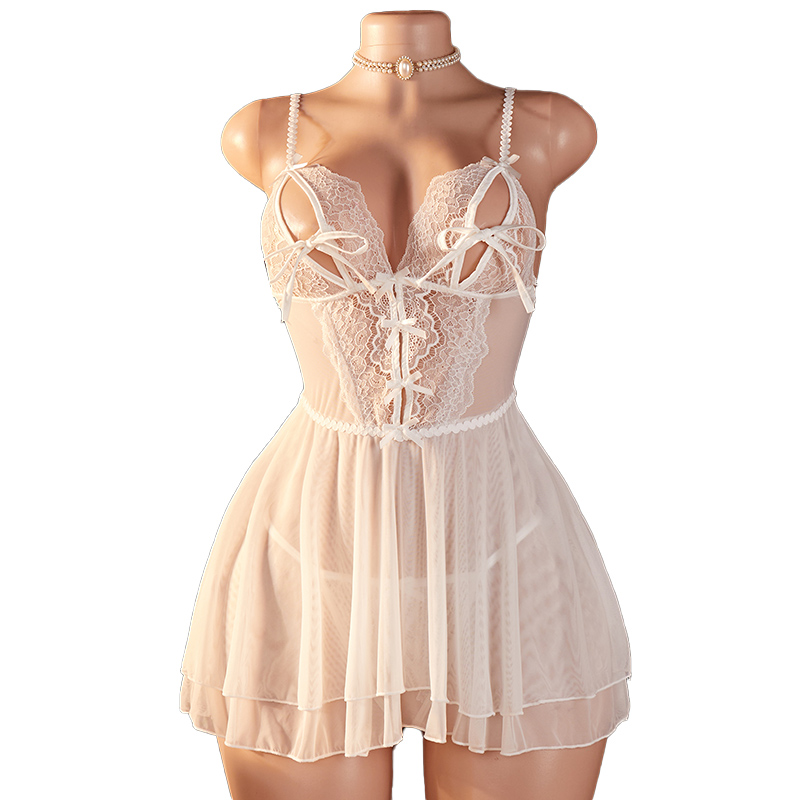 Floral Summer Dress - 시스루 섹시 여성 란제리 딥 V