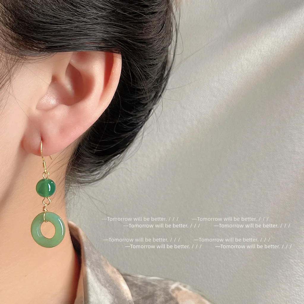 Women Fashion Jewellery - 녹색 진짜 옥 반지 귀걸이 행운의