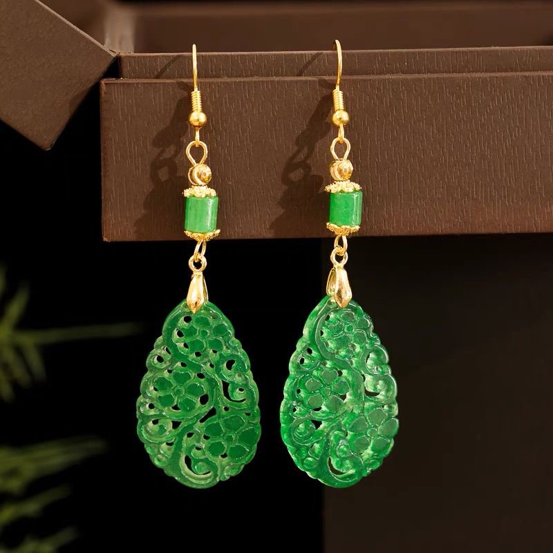 Women Fashion Jewellery - 925 실버 천연 녹색 옥 중공