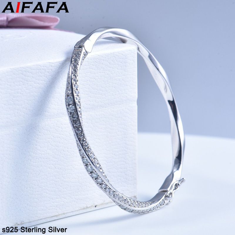 Women Fashion Jewellery - 여성용 s925 스털링 실버 뱅글 반짝이는