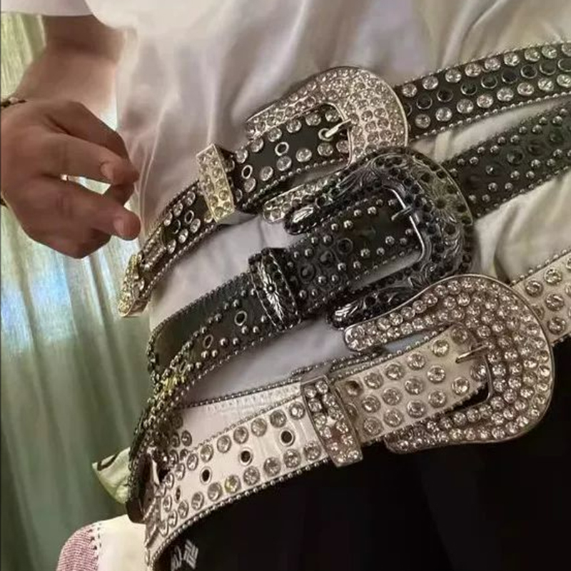 Women'S Fashion Belts - Y2K 패션 펑크 스터드 풀 라인스톤