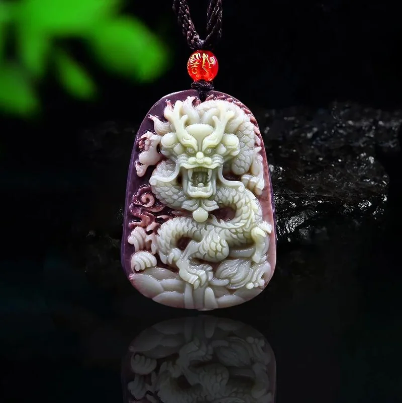 Women Fashion Jewellery - 보라색 가운 옥 드래곤 펜던트 목걸이