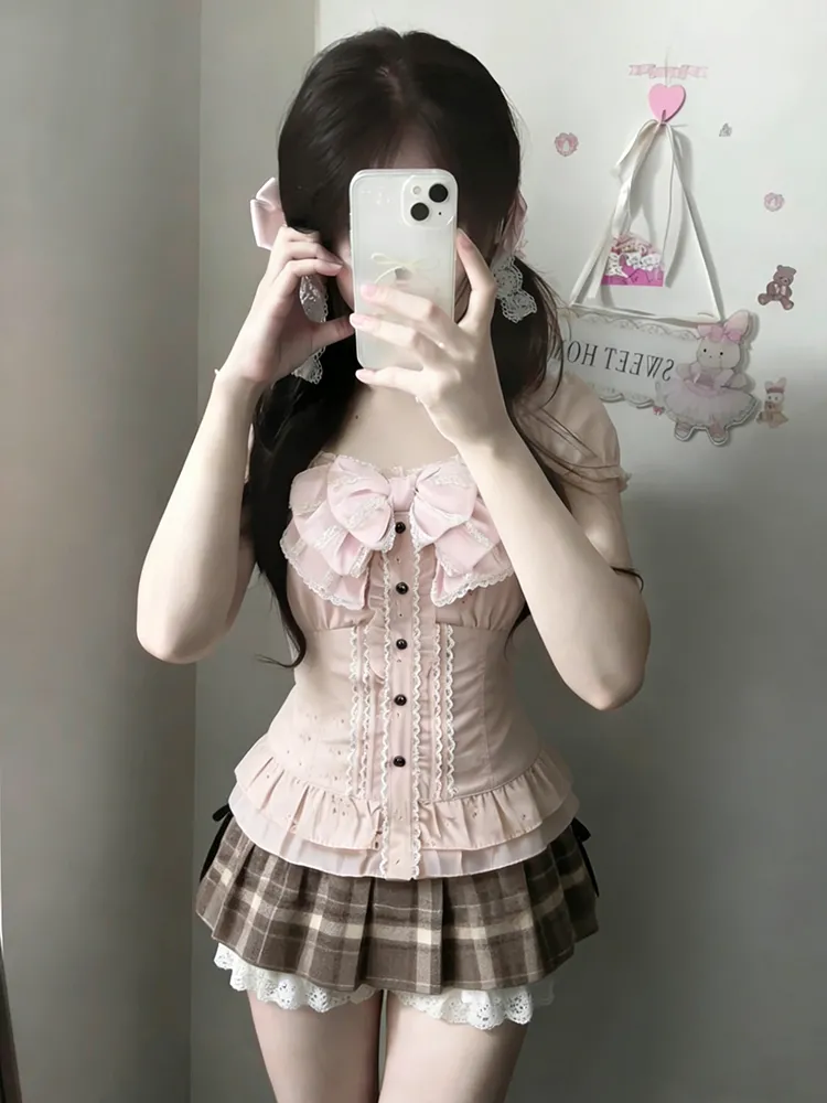 Lace Trim Cami - 일본풍 달콤한 3종 세트 여성용 레이스