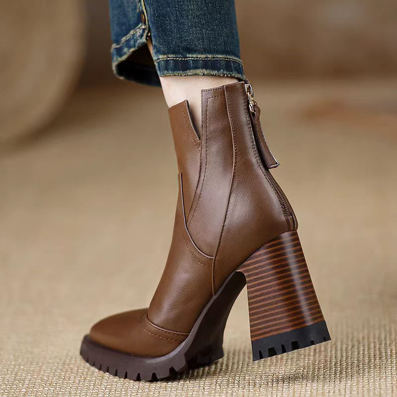 Oulylan 두꺼운 하이힐 여성 신발 레트로 우아한  - Winter Fashion Women Boots 리뷰 및 가격