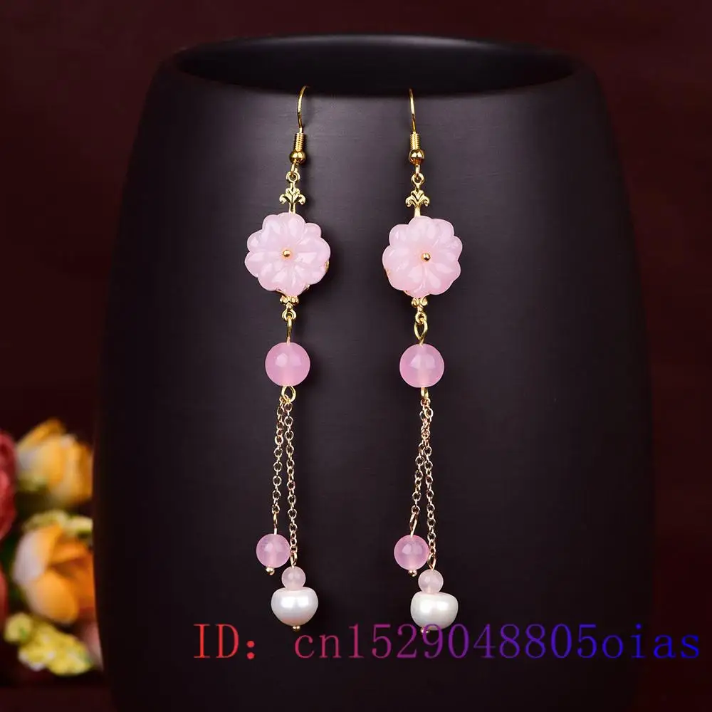 핑크 제이드 꽃 귀걸이 칼세도니 보석 참 선물 크리스탈 - Women Fashion Jewellery 리뷰 및 가격