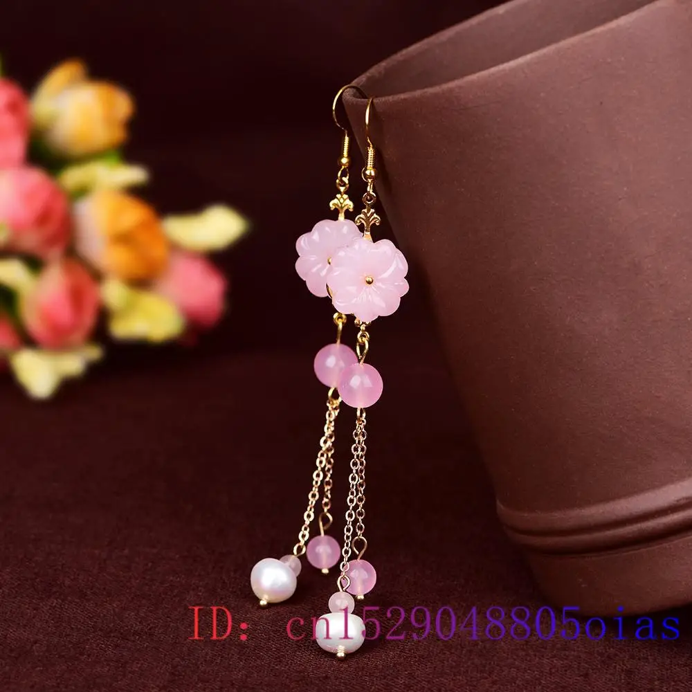 핑크 제이드 꽃 귀걸이 칼세도니 보석 참 선물 크리스탈 - Women Fashion Jewellery 리뷰 및 가격
