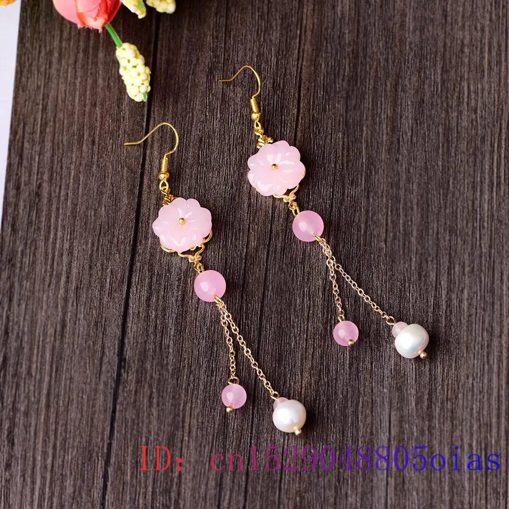 핑크 제이드 꽃 귀걸이 칼세도니 보석 참 선물 크리스탈 - Women Fashion Jewellery 리뷰 및 가격
