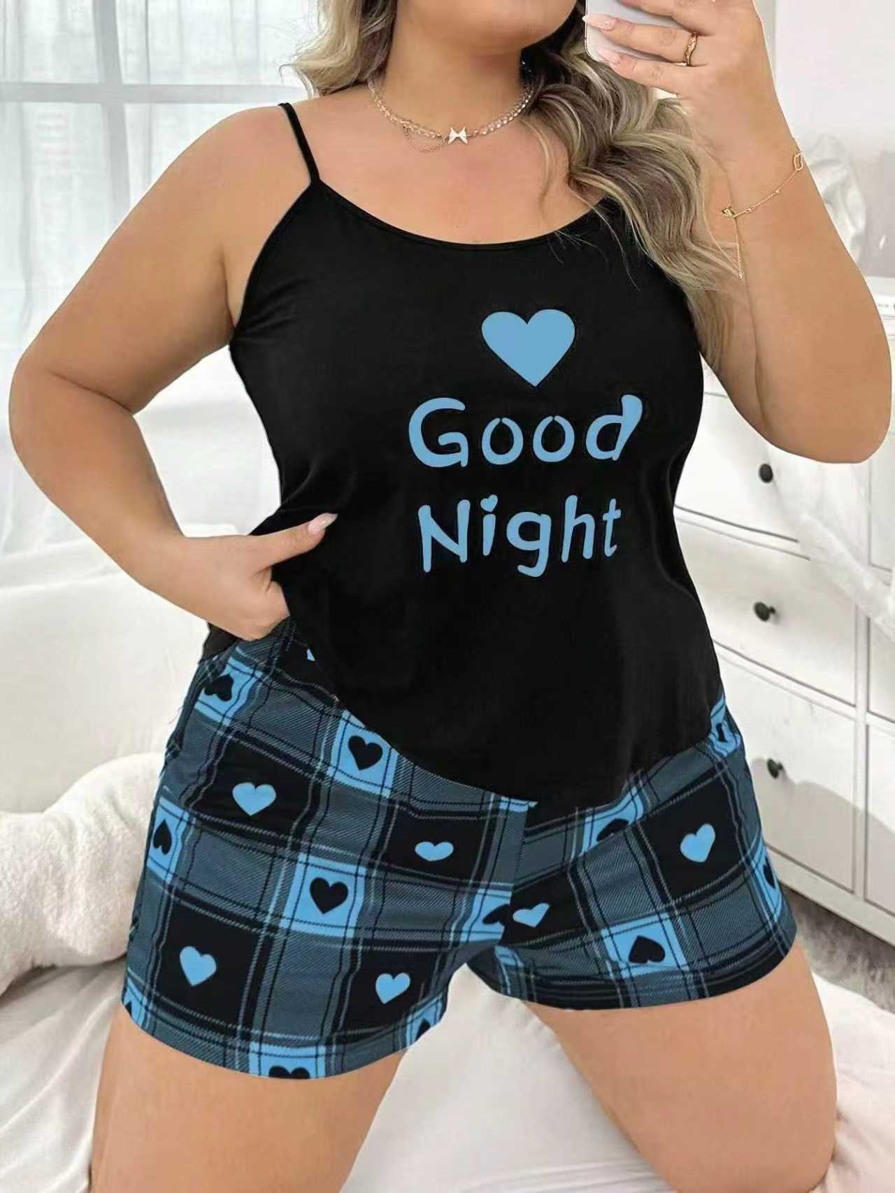 여성용 블랙 굿나잇 하트 프린트 캐미탑 블루 플래드 하 - Lace Trim Cami 리뷰 및 가격