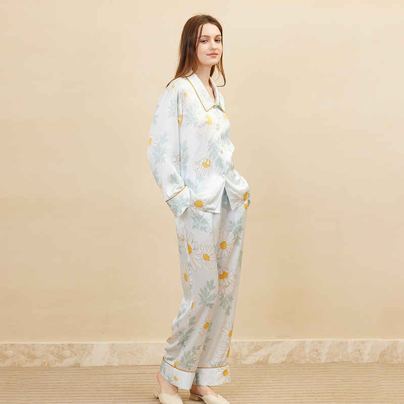 패션 데이지 프린트 잠옷 여성 긴팔 우아한 100% 멀 - Women'S Fashion Suit 리뷰 및 가격