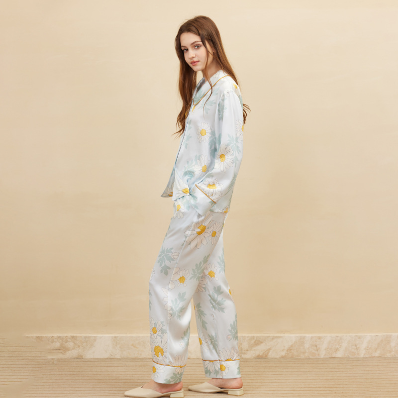 패션 데이지 프린트 잠옷 여성 긴팔 우아한 100% 멀 - Women'S Fashion Suit 리뷰 및 가격