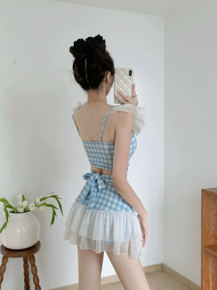 숙녀 슬리밍 홀터넥 수영복 귀여운 리본 매듭 레트로 하 - Women'S Fashion Suit 리뷰 및 가격
