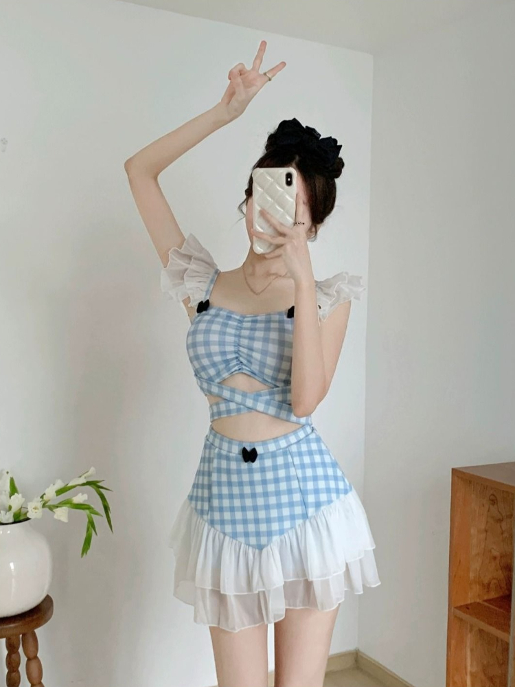 숙녀 슬리밍 홀터넥 수영복 귀여운 리본 매듭 레트로 하 - Women'S Fashion Suit 리뷰 및 가격