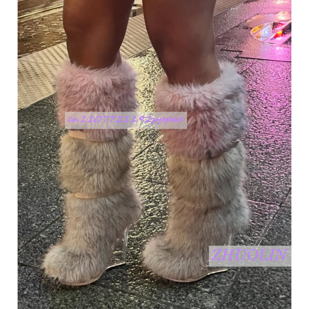 겨울 그라데이션 퍼리 투명 웨지 부츠 여성용 스위트 벨 - Winter Fashion Women Boots 리뷰 및 가격