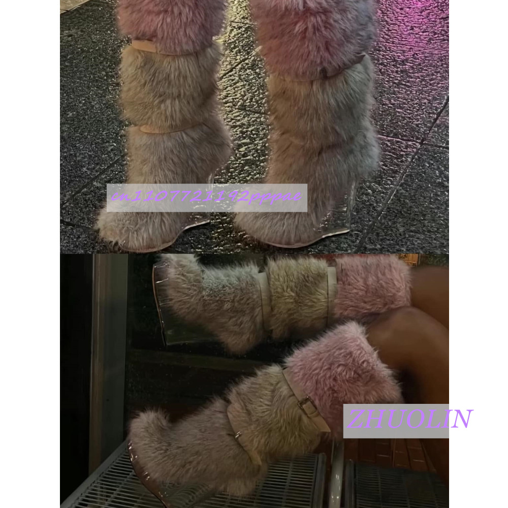 겨울 그라데이션 퍼리 투명 웨지 부츠 여성용 스위트 벨 - Winter Fashion Women Boots 리뷰 및 가격