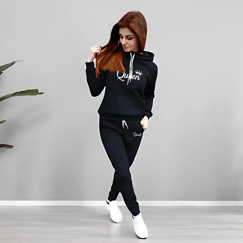 여성 트랙수트 퀸 레터 프린팅 후드 스웨트셔츠 세트 고 - Women'S Fashion Suit 리뷰 및 가격