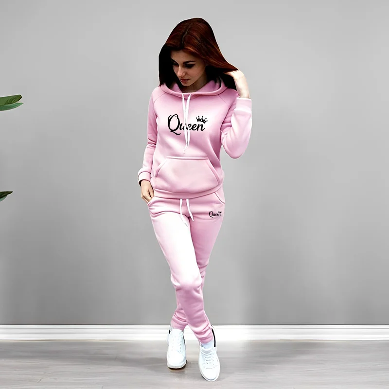 여성 트랙수트 퀸 레터 프린팅 후드 스웨트셔츠 세트 고 - Women'S Fashion Suit 리뷰 및 가격