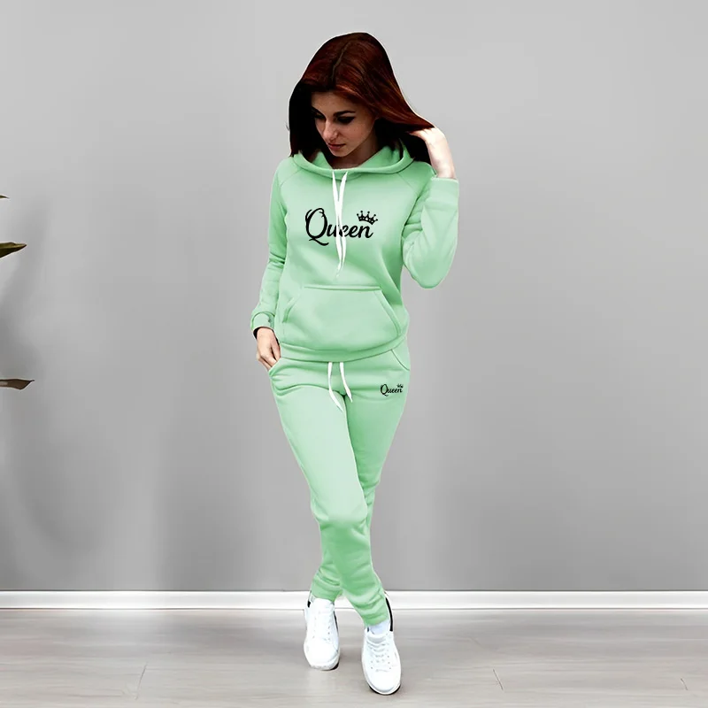 여성 트랙수트 퀸 레터 프린팅 후드 스웨트셔츠 세트 고 - Women'S Fashion Suit 리뷰 및 가격