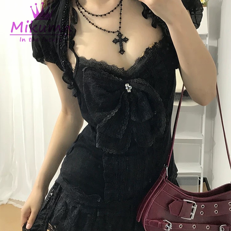 Mikumn 고딕 로리타 블랙 레이스 3 피스 세트 여 - Lace Trim Cami 리뷰 및 가격