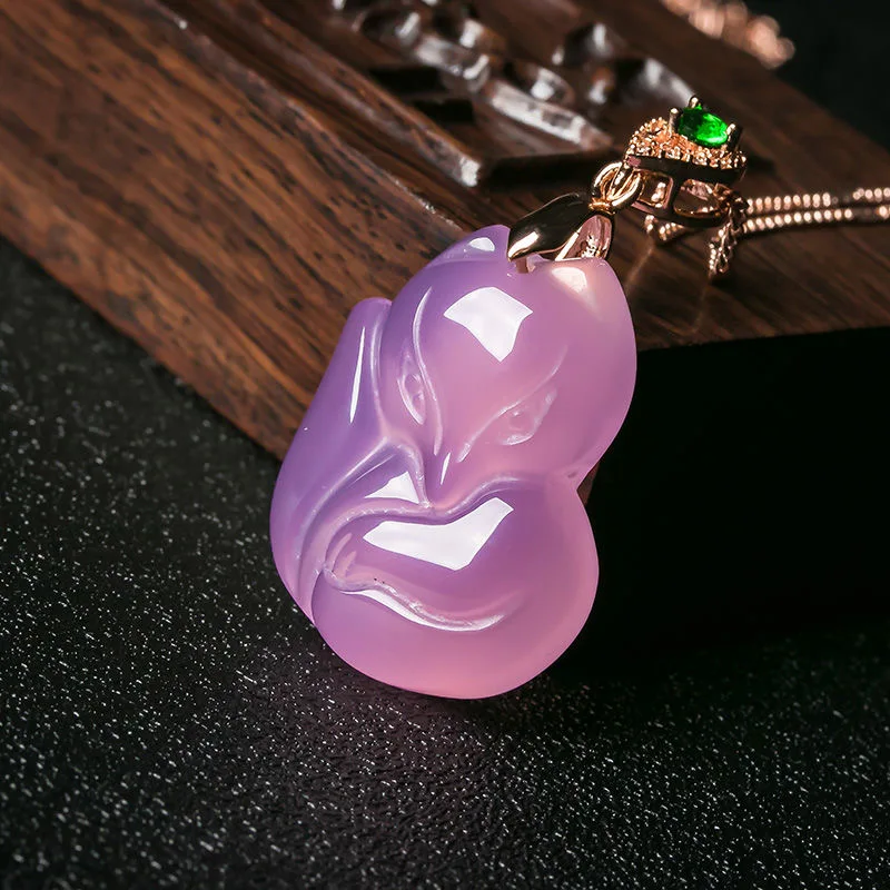 천연 보라색 마노 여우 펜던트 목걸이, 손으로 조각한  - Women Fashion Jewellery 리뷰 및 가격