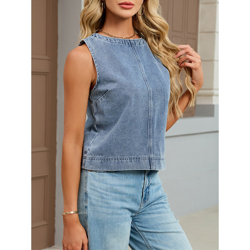 Benuynffy 캐주얼 라운드 넥 데님 조끼 여성 여 - Women Fashion Vest 리뷰 및 가격
