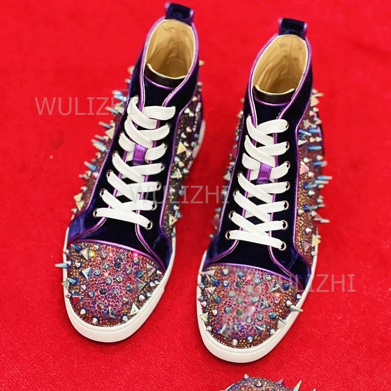 다크 퍼플 크리스탈 리벳 남성 스니커즈 플랫 레이스업  - Women'S Fashion Running Shoes 리뷰 및 가격