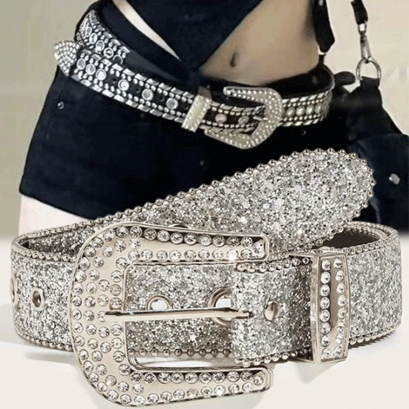 Y2K 패션 펑크 스터드 풀 라인스톤 벨트 PU 가죽  - Women'S Fashion Belts 리뷰 및 가격