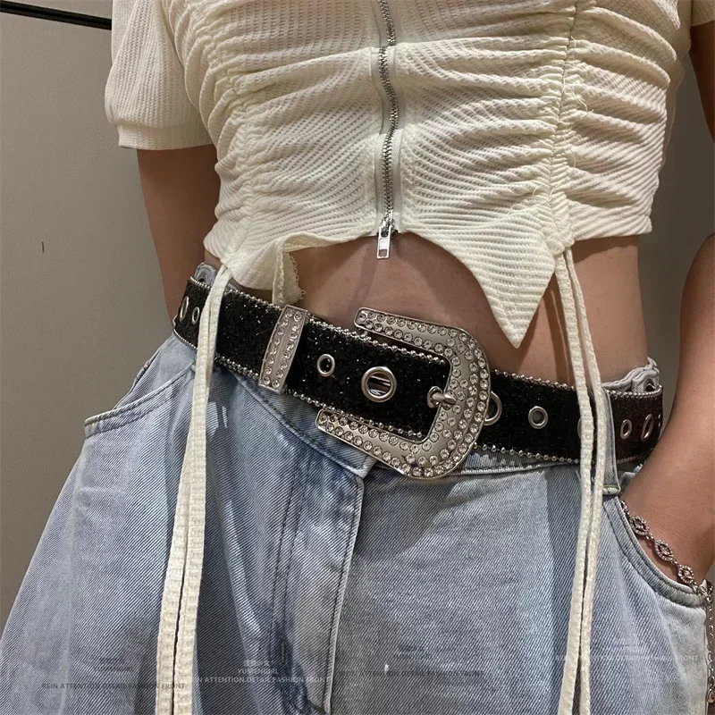 Y2K 패션 펑크 스터드 풀 라인스톤 벨트 PU 가죽  - Women'S Fashion Belts 리뷰 및 가격