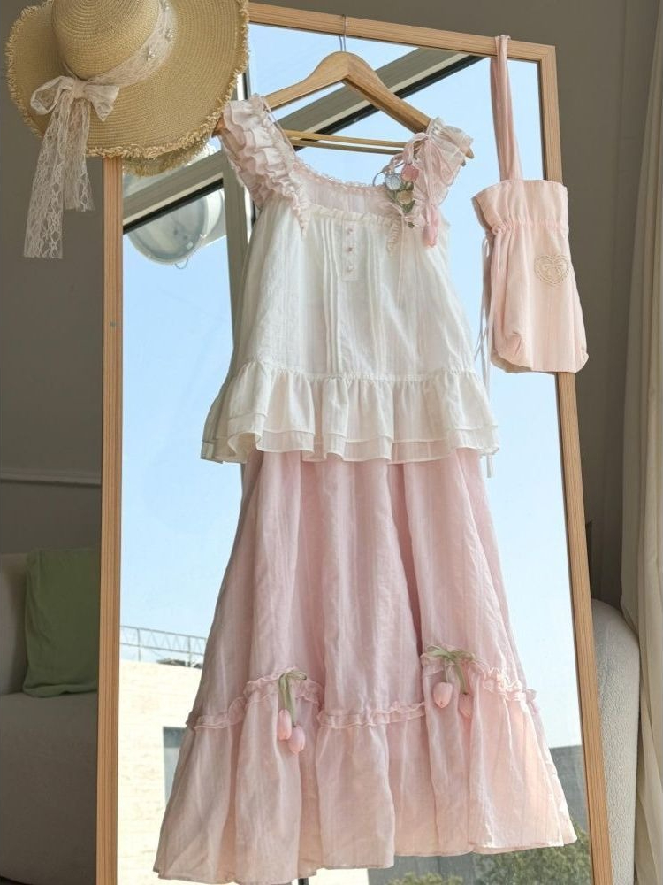 Sweet Kawaii Ruffle Trim 튤립 장식 - Lace Trim Cami 리뷰 및 가격