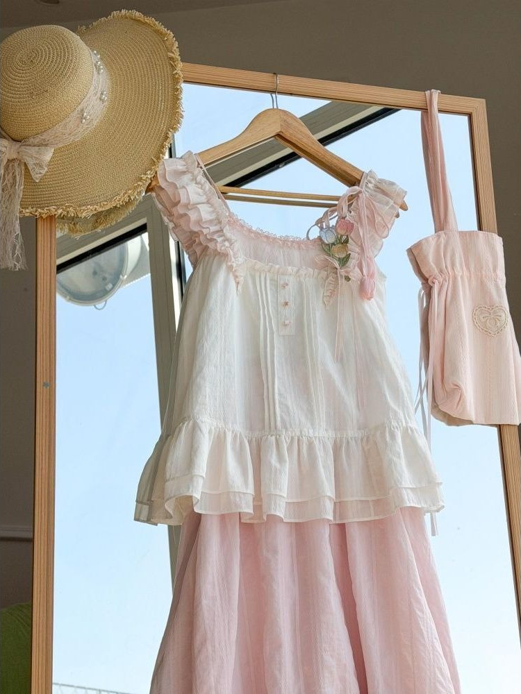 Sweet Kawaii Ruffle Trim 튤립 장식 - Lace Trim Cami 리뷰 및 가격