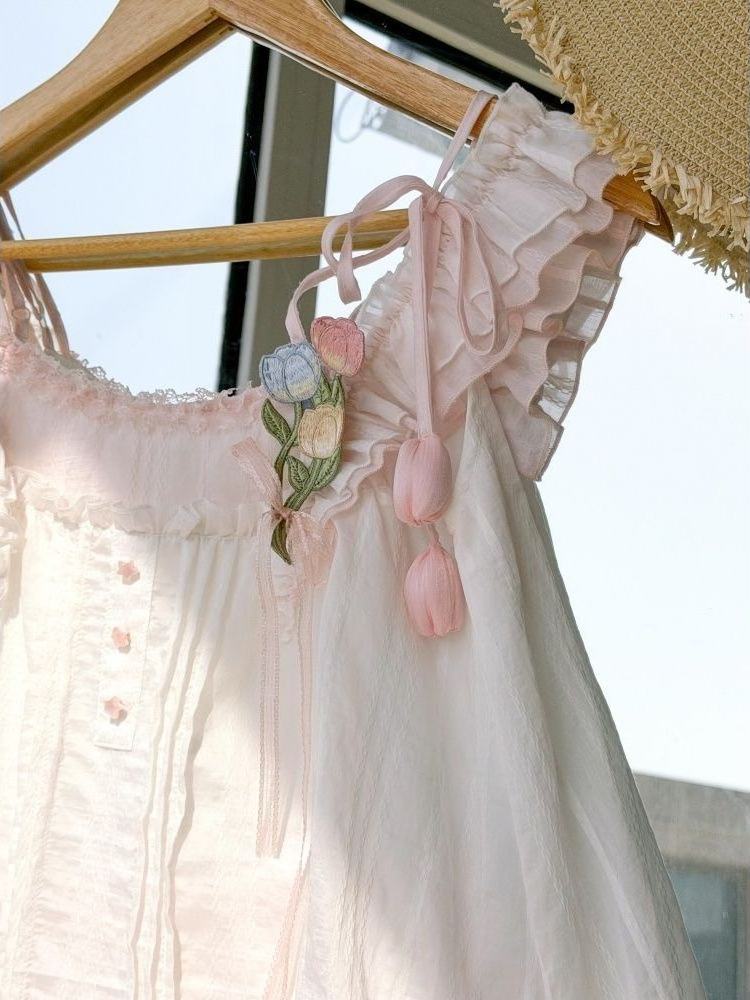 Sweet Kawaii Ruffle Trim 튤립 장식 - Lace Trim Cami 리뷰 및 가격