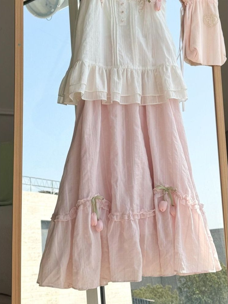 Sweet Kawaii Ruffle Trim 튤립 장식 - Lace Trim Cami 리뷰 및 가격