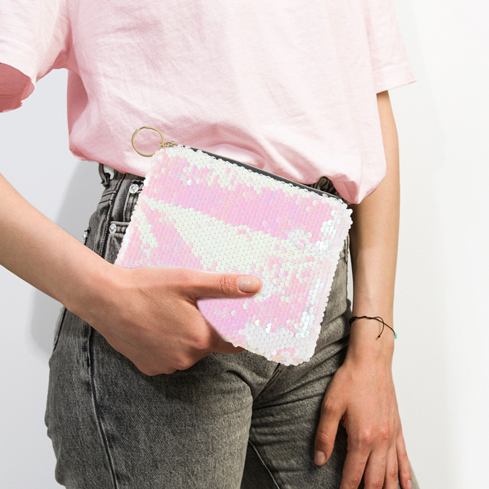 1pcs 여성을위한 스팽글 핑크 내구성 메이크업 파우치 - Coin Purse Women 리뷰 및 가격